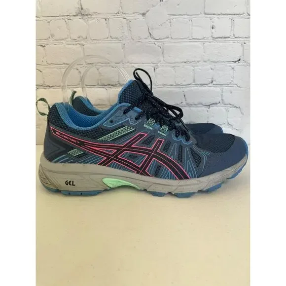 Women's Asics Gel Venture 7 Running Sneakers Size 8.5 Blue/Gray/Pink-Gently Used - Picture 2 of 12